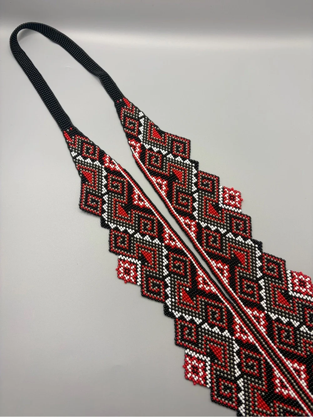 Red & Black Geometric Beaded Necklace - Women’s Statement Jewelry